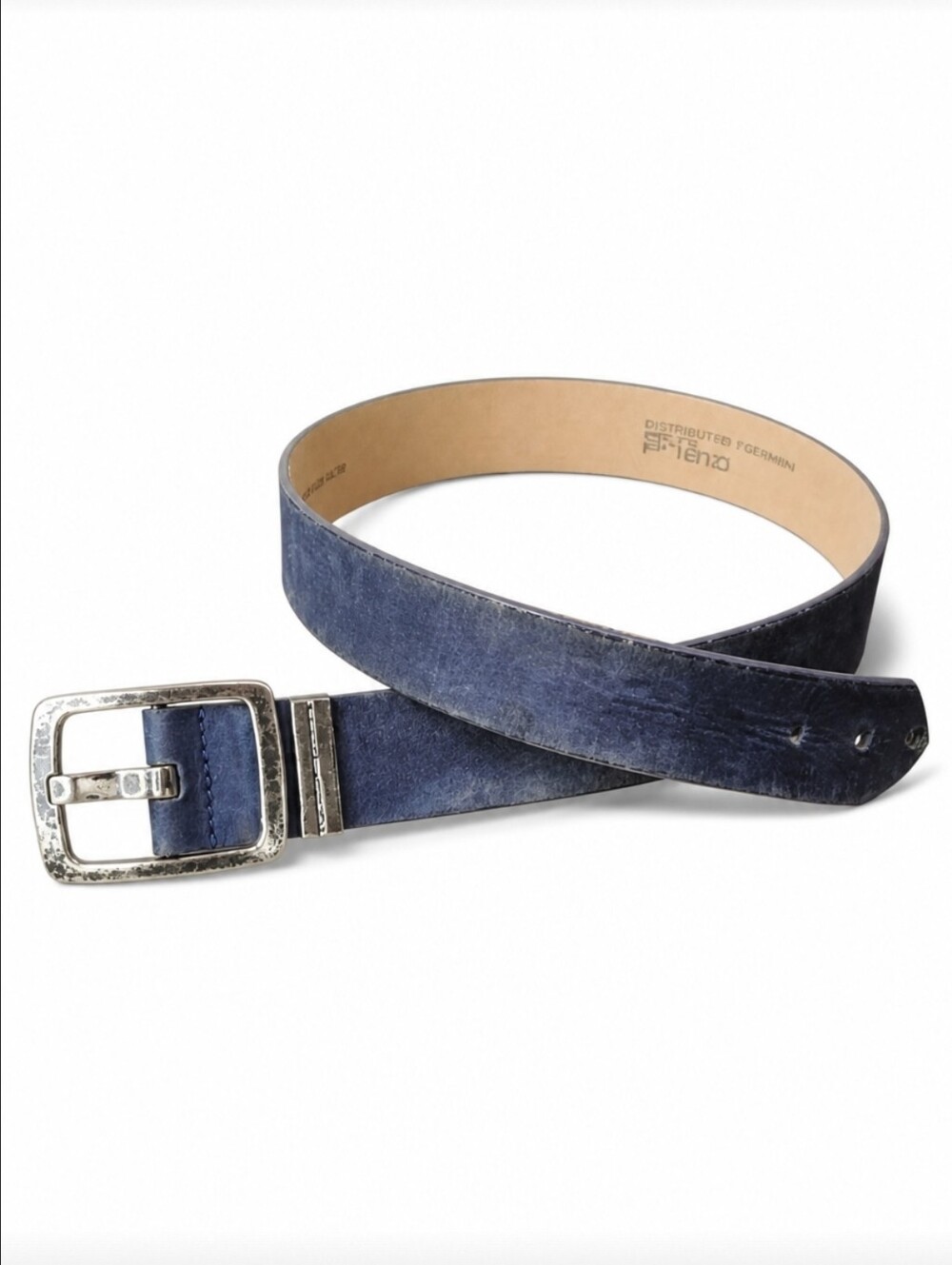 Porsche Design Blue Leather Mens Belt P'1810 Silver Buckle Size 42
